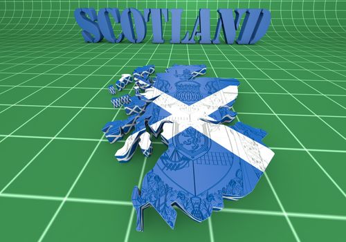 3D map illustration of Sctotland with flag
