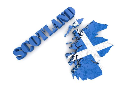 3D map illustration of Sctotland with flag