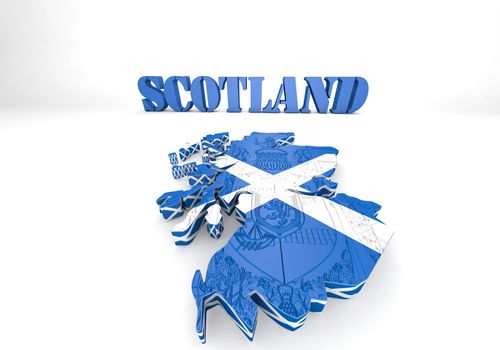 3D map illustration of Sctotland with flag
