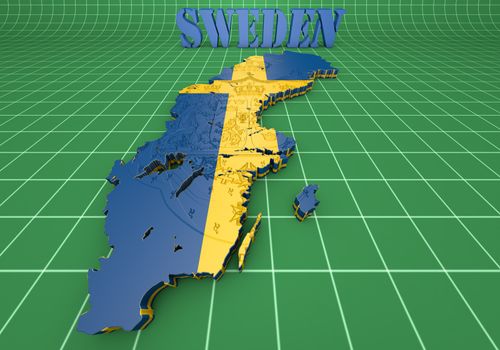3D map illustration of Sweden with flag