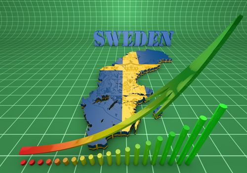 3D map illustration of Sweden with flag