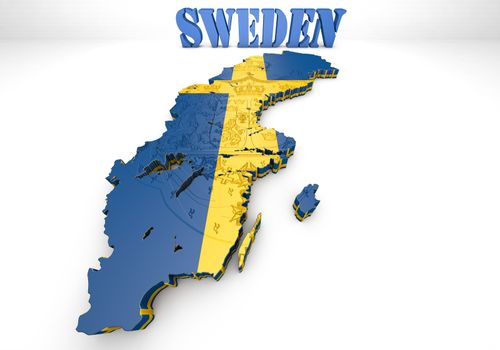 3D map illustration of Sweden with flag