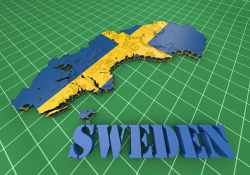 3D map illustration of Sweden with flag