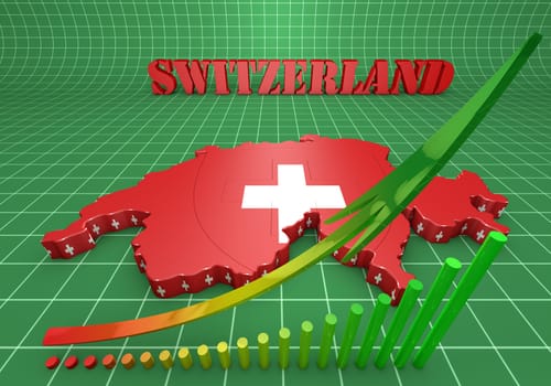 3D Map illustration of Switzerland with flag