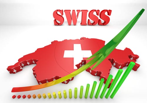 3D Map illustration of Switzerland with flag