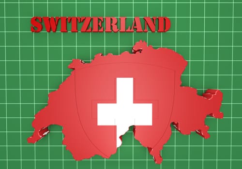 3D Map illustration of Switzerland with flag