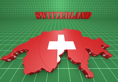 3D Map illustration of Switzerland with flag