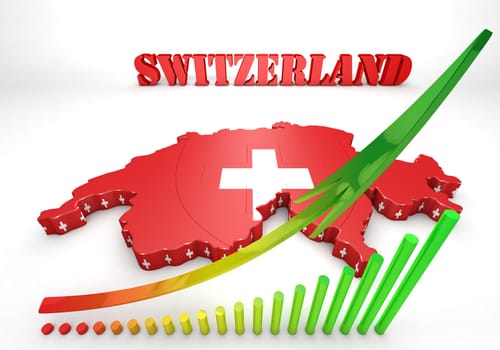 3D Map illustration of Switzerland with flag