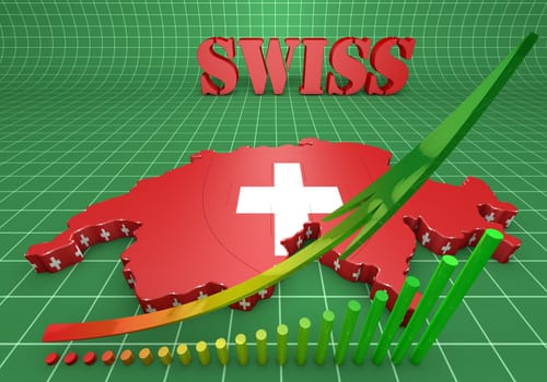 3D Map illustration of Switzerland with flag