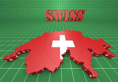 3D Map illustration of Switzerland with flag