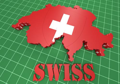 3D Map illustration of Switzerland with flag