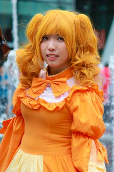 Bangkok - Aug 31: An unidentified Japanese anime cosplay pose  on August 31, 2014 at Central World, Bangkok, Thailand.