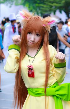 Bangkok - Aug 31: An unidentified Japanese anime cosplay pose  on August 31, 2014 at Central World, Bangkok, Thailand.