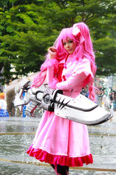 Bangkok - Aug 31: An unidentified Japanese anime cosplay Mine pose  on August 31, 2014 at Central World, Bangkok, Thailand.