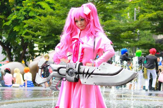 Bangkok - Aug 31: An unidentified Japanese anime cosplay Mine pose  on August 31, 2014 at Central World, Bangkok, Thailand.