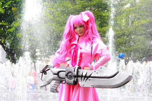 Bangkok - Aug 31: An unidentified Japanese anime cosplay Mine pose  on August 31, 2014 at Central World, Bangkok, Thailand.