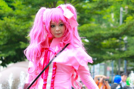 Bangkok - Aug 31: An unidentified Japanese anime cosplay Mine pose  on August 31, 2014 at Central World, Bangkok, Thailand.