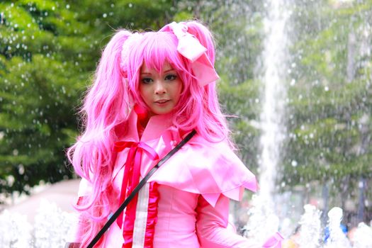 Bangkok - Aug 31: An unidentified Japanese anime cosplay Mine pose  on August 31, 2014 at Central World, Bangkok, Thailand.