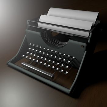 Typewriter over a wooden table, 3d render