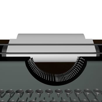 Typewriter in close up over white sheet, 3d render