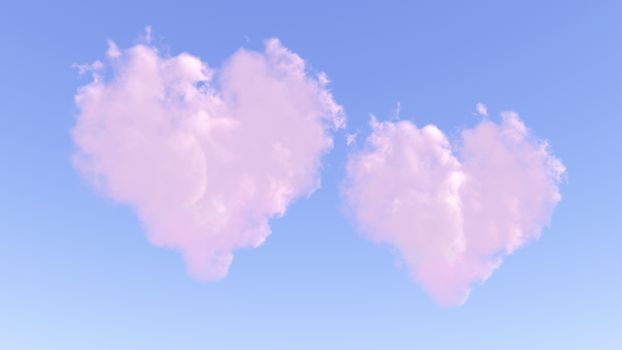 beautiful two hearts composed from a pink clouds