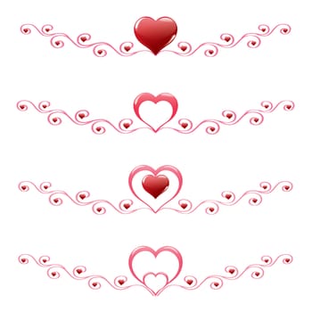 red hearts with decoration isolated on a white background