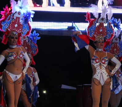 Entertainers dancing on stage at a carnaval in Playa del Carmen, Mexico 08 Feb 2013 No model release Editorial use only