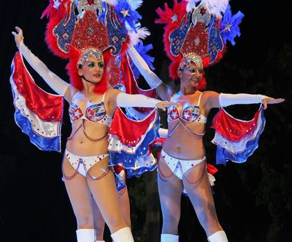 Entertainers dancing on stage at a carnaval in Playa del Carmen, Mexico 08 Feb 2013 No model release Editorial use only