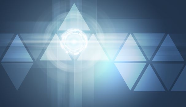 Transparent triangles on blue background. Technology background