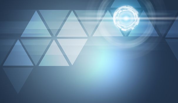 Transparent triangles on blue background. Technology background