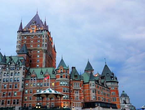 Chateau Frontenac at dusk, Old Quebec, Canada, historical landmark