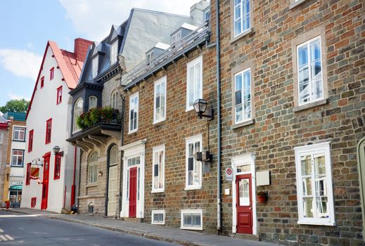 Beautiful old row houses in historical Old Quebec city