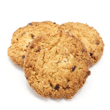 Oat cookies raisins with wholegrain oats no artificial flavors on a white background.