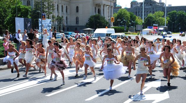 BELGRADE - JUNE 19: A 'Wedding Race' event on The 2nd Belgrade Wedding Fair, organized by a magazine "Wedding " on June 19, 2011 in Belgrade, Serbia.