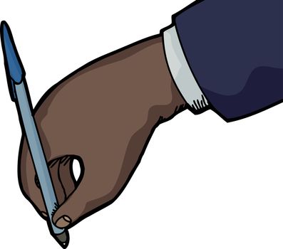 Business person hand with pen writing over white background