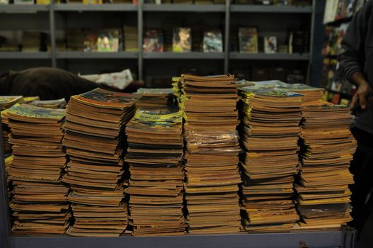 SERBIA, BELGRADE - OCTOBER 27, 2012: Old comics books fot sale at the International Belgrade Book Fair, one of the oldest and most important literary events in the region.