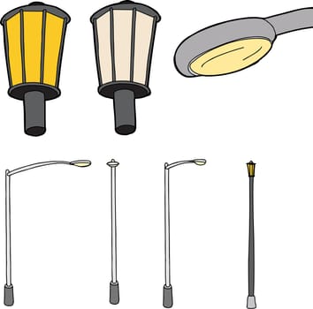 Group of isolated street lights on white background