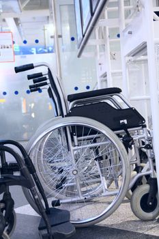 Photo of public wheelchairs in airport close-up