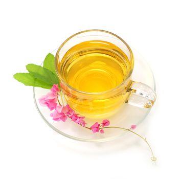 Sweet basil tea mix honey on white background
