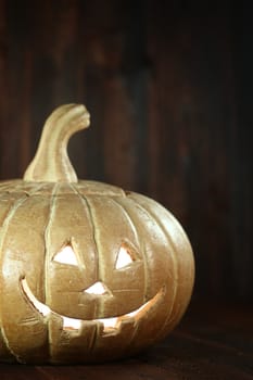 Pumpkin Jack O Lantern on Wood Grunge Rustick Background