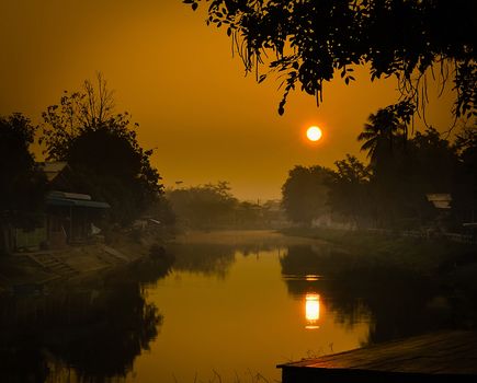 The Silhouette with Sunset on the Canel.