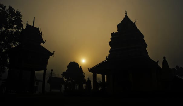 The Silhouette Temple and Morning Sun dawn.