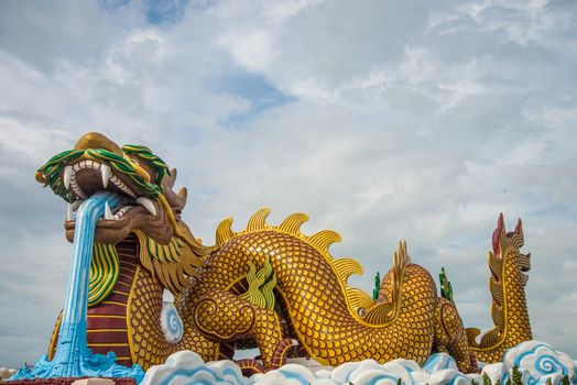 A large dragon statue in the China temple in Thailand.