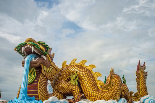 A large dragon statue in the China temple in Thailand.