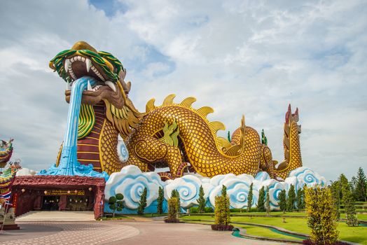 A large dragon statue in the China temple in Thailand.