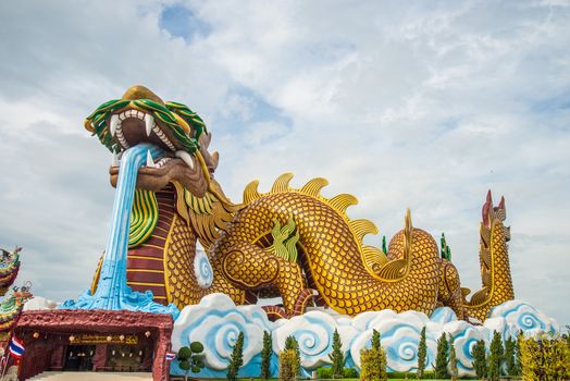 A large dragon statue in the China temple in Thailand.