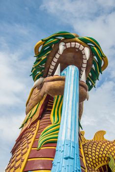 A large dragon statue in the China temple in Thailand.