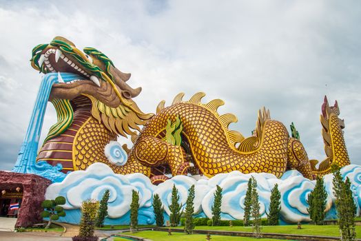 A large dragon statue in the China temple in Thailand.