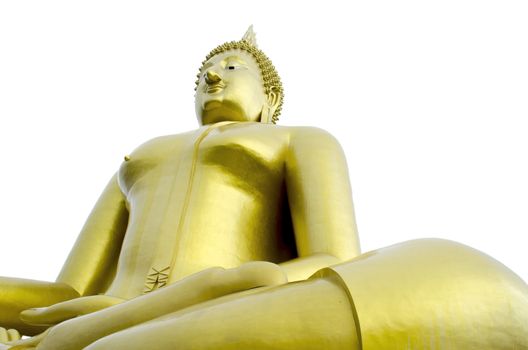 The Golden Seated Buddha Image on White Background.
