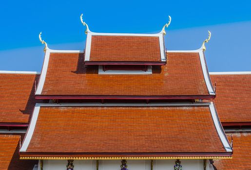 The structure of red roof of Thai temple.